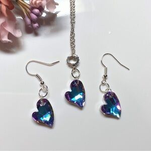 Crystal heart necklace and earrings set